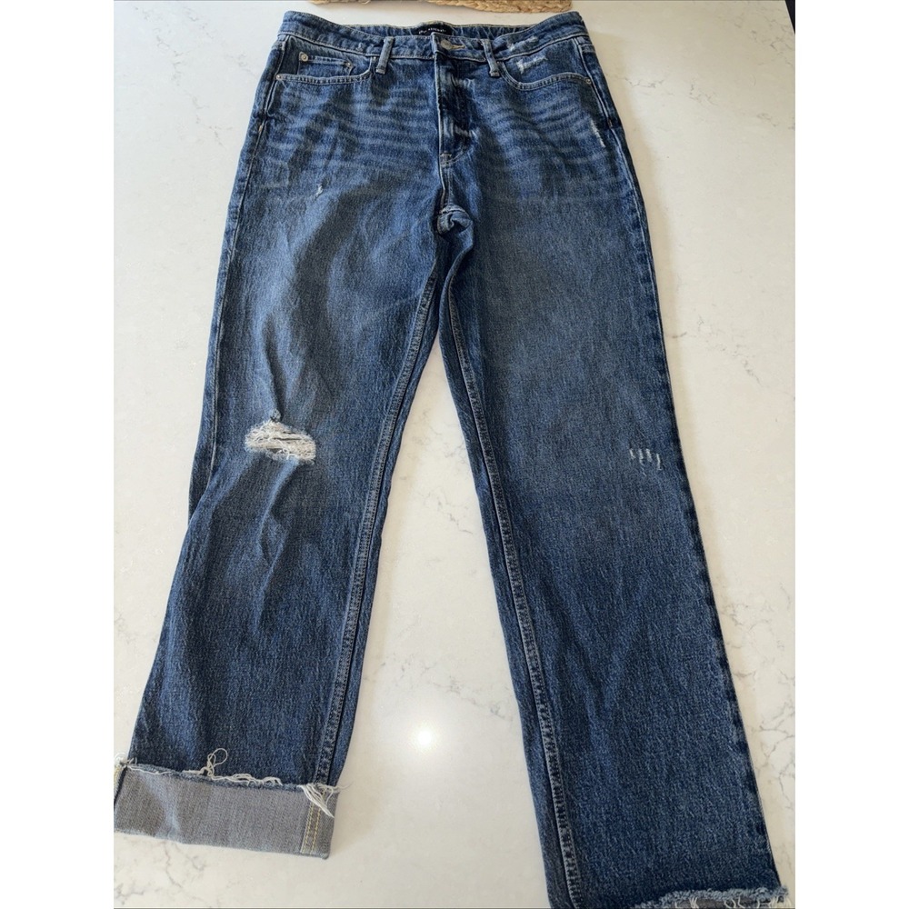 Free‎ Assembly Super High Rise Straight Jeans Womens 10 32x29 Raw Hem Distressed